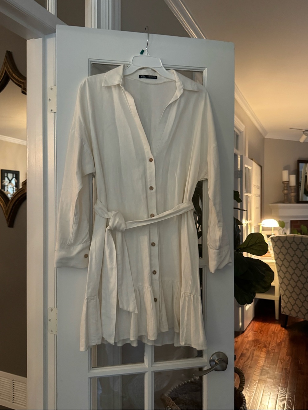 Zara Cream Button-Front Trench Shirt Dress